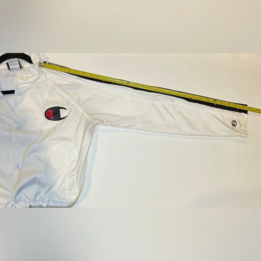 Champion White Windbreaker Jacket Small Womenโs Logo Tape Cropped - Picture 13 of 13